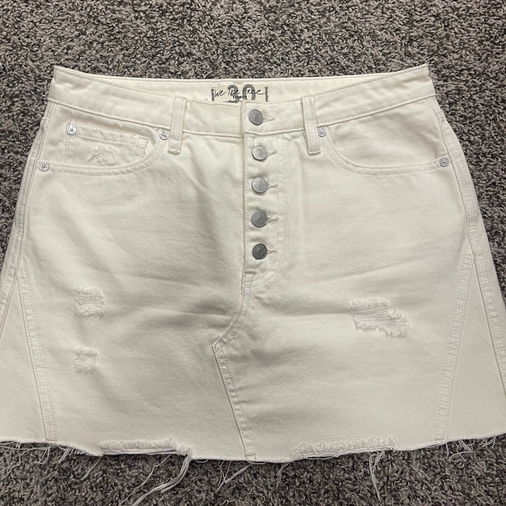 Free People Cream Denim Skirt